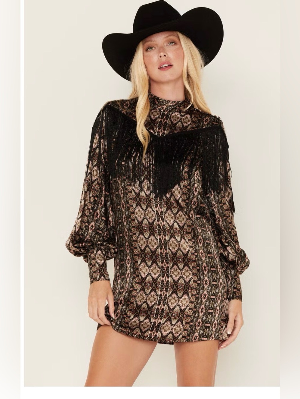 Shyanne Black Fringed Printed Midi Dress